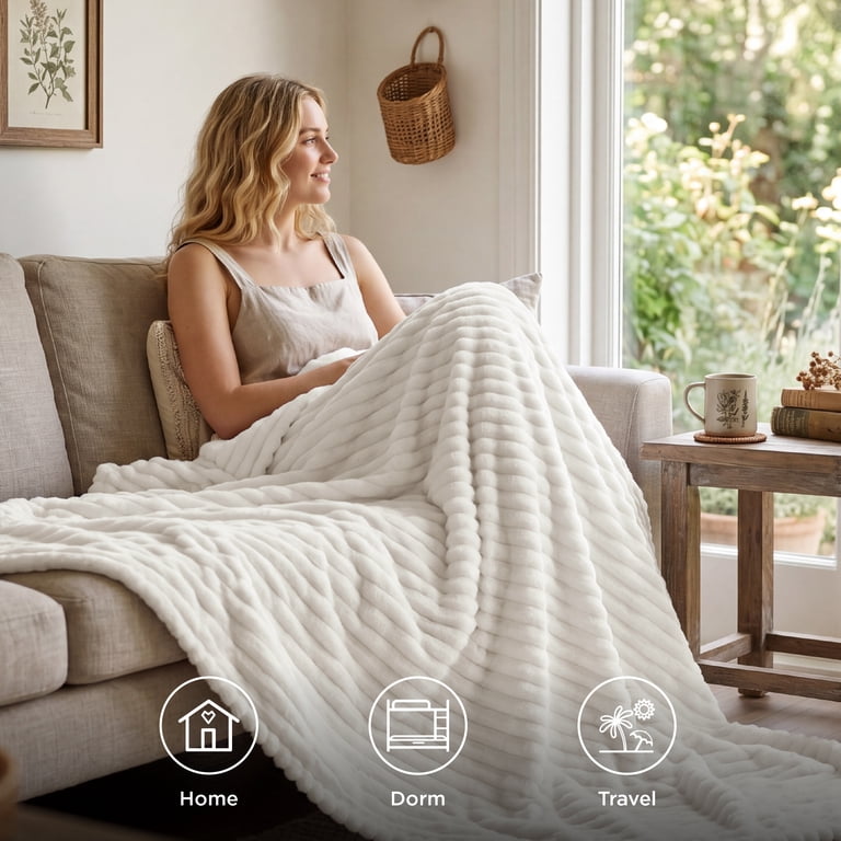 U by Bedsure White Fleece Throw Blanket, 50x60 Inches photo 4