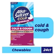 Alka-Seltzer Cold, Cold & Cough Fast Chewable Tabs, No Water Needed, Raspberry Flavor, 24 Count