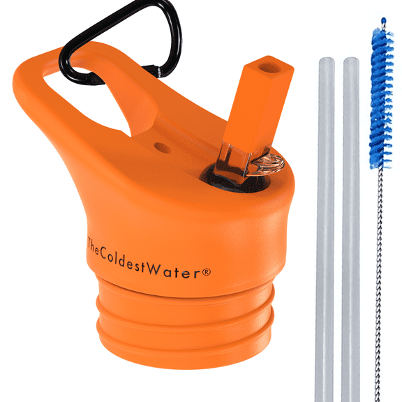 The Coldest Water Standard Size Mouth Hydro Sports Straw Cap Flip Top Lid - Multi-Compatible with Standard Flask Mouth Size Stainless Steel Water Bottles ( Orange 2.0)