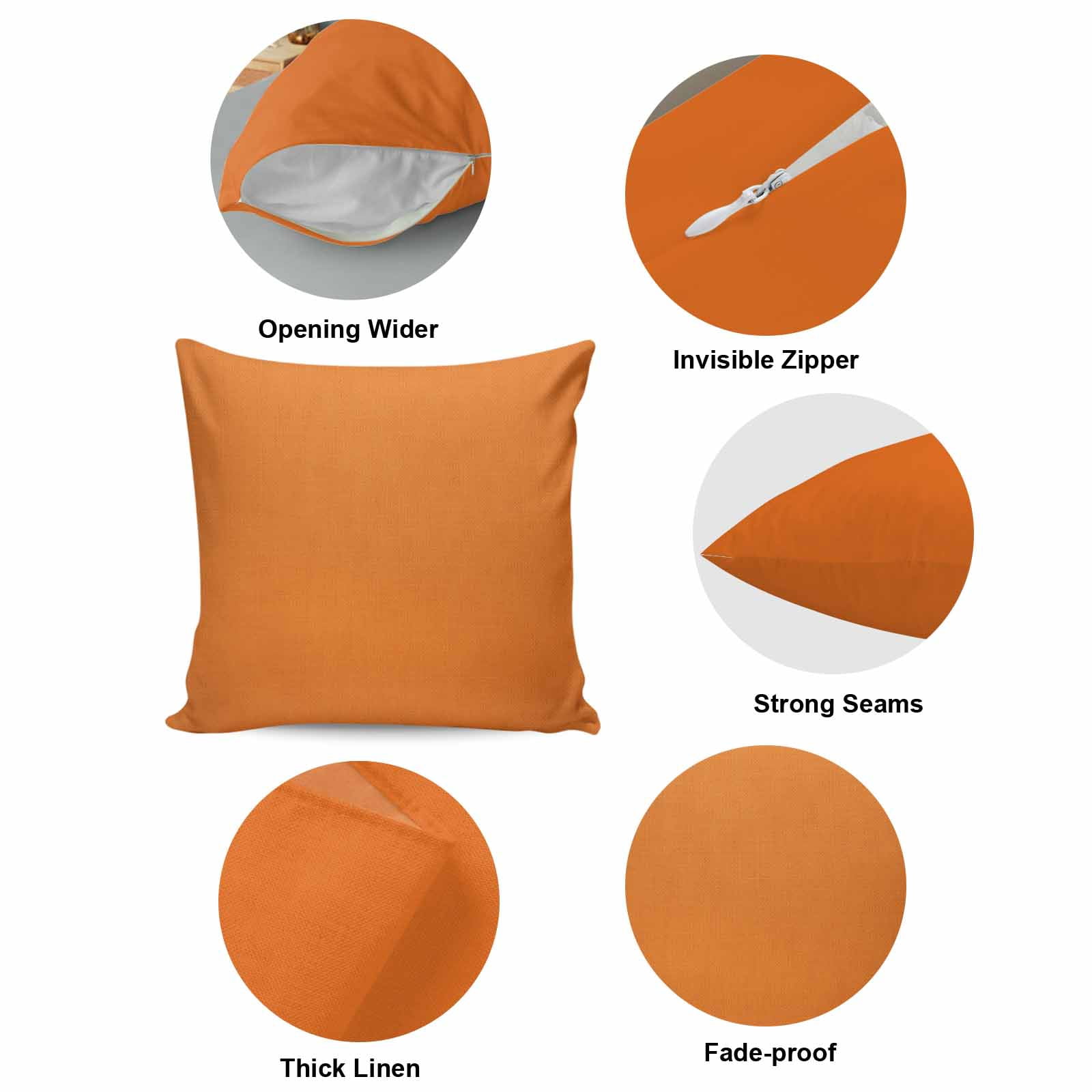 Throw Pillow Covers 24 x 24 Inch, Orange Cotton Linen Pillows Cases, Pure Orange Square Cushion Covers for Couch Sofa Bed