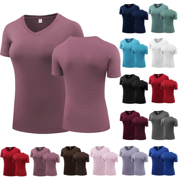 Tops for Women Summer V Neck Slim Fit Quick Dry Short Sleeve Stretchy Fitted Basic Solid Undershirt Casual Athletic Yoga Shirt Camping Outdoor Breathable Summer T-shirt.