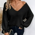 thumbnail image 4 of Comdrip Cute Sweaters, Women's 2025 Fall V Neck Sweater off The Shoulder Pullover Sweaters Dressy Casual Tops Bow Sweater Black L, 4 of 5