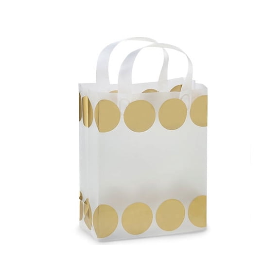Pack Of 250, Cub Size 8 x 4 x 10" Gold Hip Dots Plastic Shopping Bags 3 Mil W/6 Mil Handle