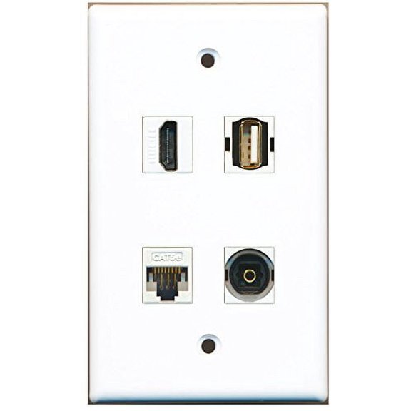 RiteAV - 1 Port HDMI 1 Port USB A-A 1 Port Toslink 1 Port Cat5e Ethernet White Wall Plate