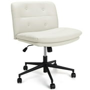 Yiwa Office Chair with Wheels, Armless Cross Legged Office Chair with Height Adjustable, Pu Leather Office Chair, Vanity Chair for Make Up,Small Space,Bed Room, Office