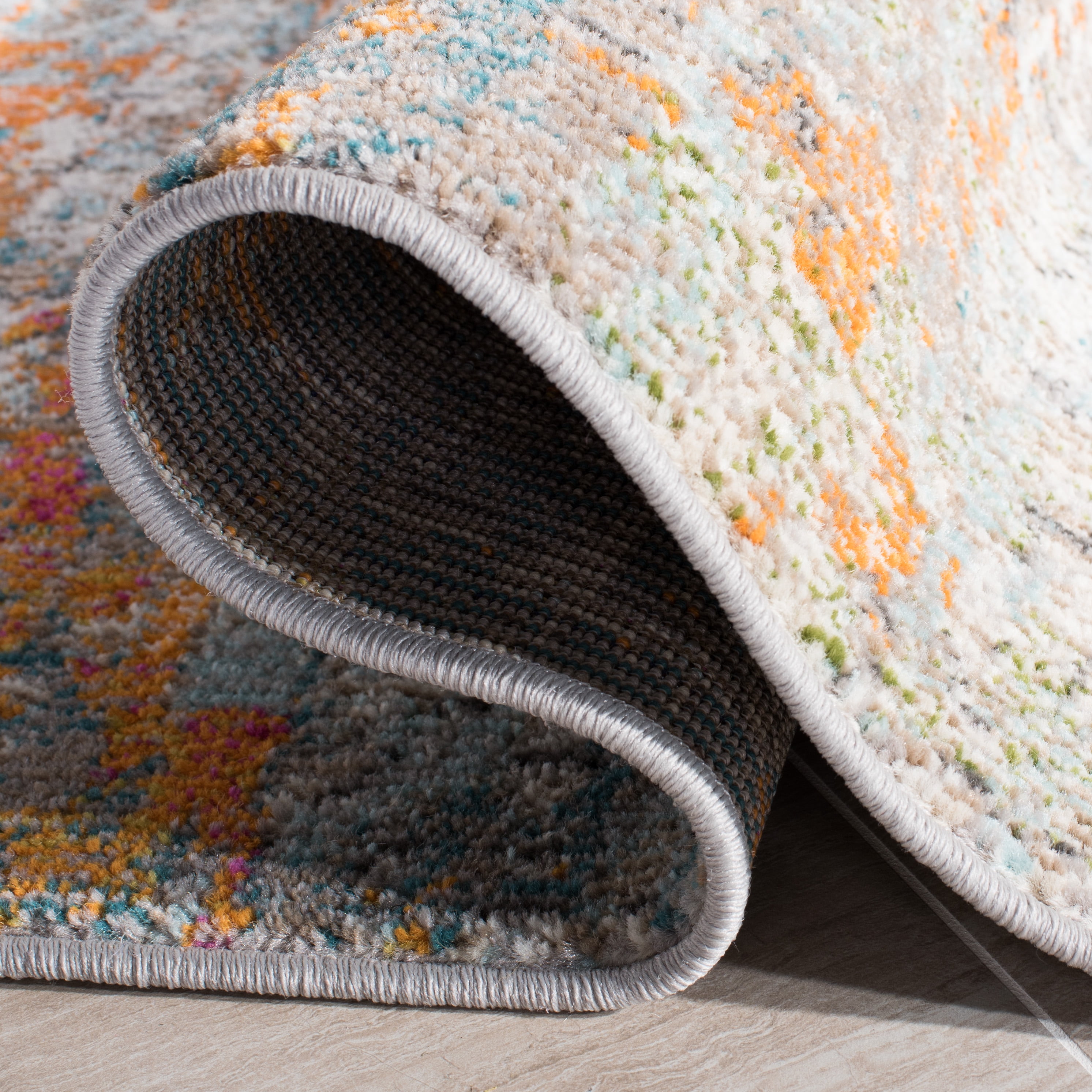 SAFAVIEH Madison Kebo Abstract Area Rug, Grey/Orange, 6' x 9' - Modern Design, Grey & Orange, Ideal for Living Room, Bedroom, Dining Space