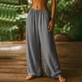 thumbnail image 2 of 2026 Linen Drawstring Pants for Women High Waisted Pants Straight Leg Trousers Elastic Waist Trousers with Pockets Business Work Pants Solid Color Long Trousers Lounge Palazzo Pants Comfy Trousers L, 2 of 5