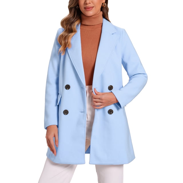 Abrigo de media longitud con cinturón de doble botonadura y solapa de muesca para mujer INSPIRE CHIC XS azul claro