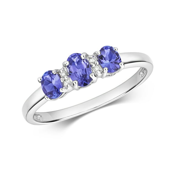 Beautiful 9k White Gold Women Trilogy Diamond Ring Brilliant Cut H - PK with Tanzanite