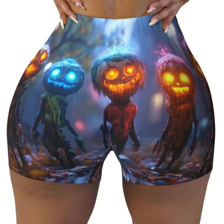 Workout Shorts Women  Halloween Pumpkin Monsters Biker Shorts for Women Running Gym Spandex Shorts Tummy Control