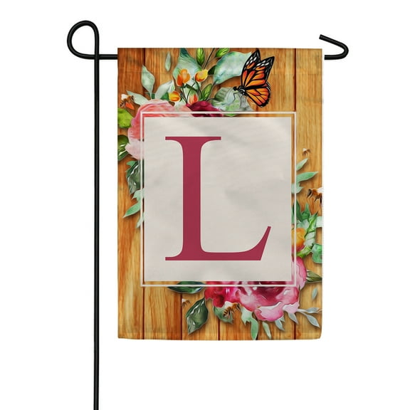 America Forever Spring Monogram Garden Flag Letter L 12.5 x 18 inches Double Sided Vertical Outdoor, Yard, Lawn, Seasonal Decorative Flowers Bees and Butterflies Summer Garden Flag