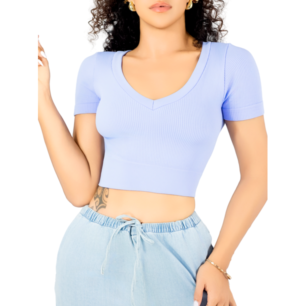 Playera Mujer Casual Crop Top Stretch Cómoda Blusa Corta