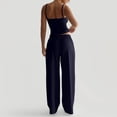 thumbnail image 4 of OIOLOYJM 2 Piece Sets for Women Comfy Cami Pajama Sets Casual Loose Tank Tops High Elastic Waist Drawstring Wide Leg Pants Cozy Soft Lounge Set Dark Blue XS, 4 of 6