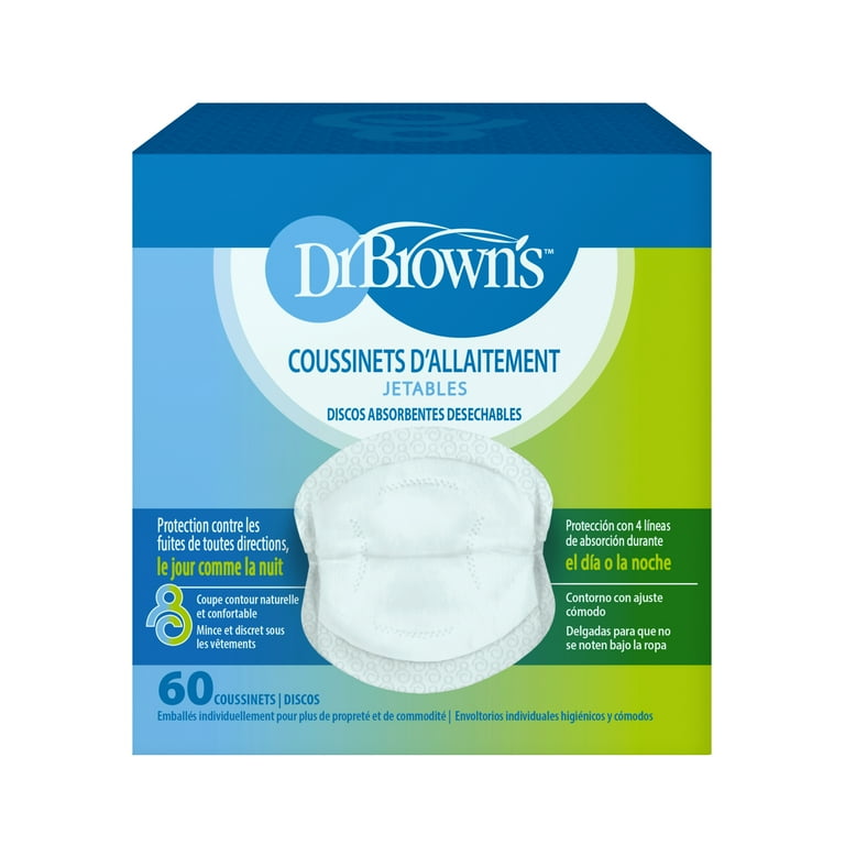Dr. Brown's Disposable Breast Pads for Leakproof Protection, Absorbent &  Discreet Nursing Pads with Adhesive Strips for Day & Night, 60 Count 