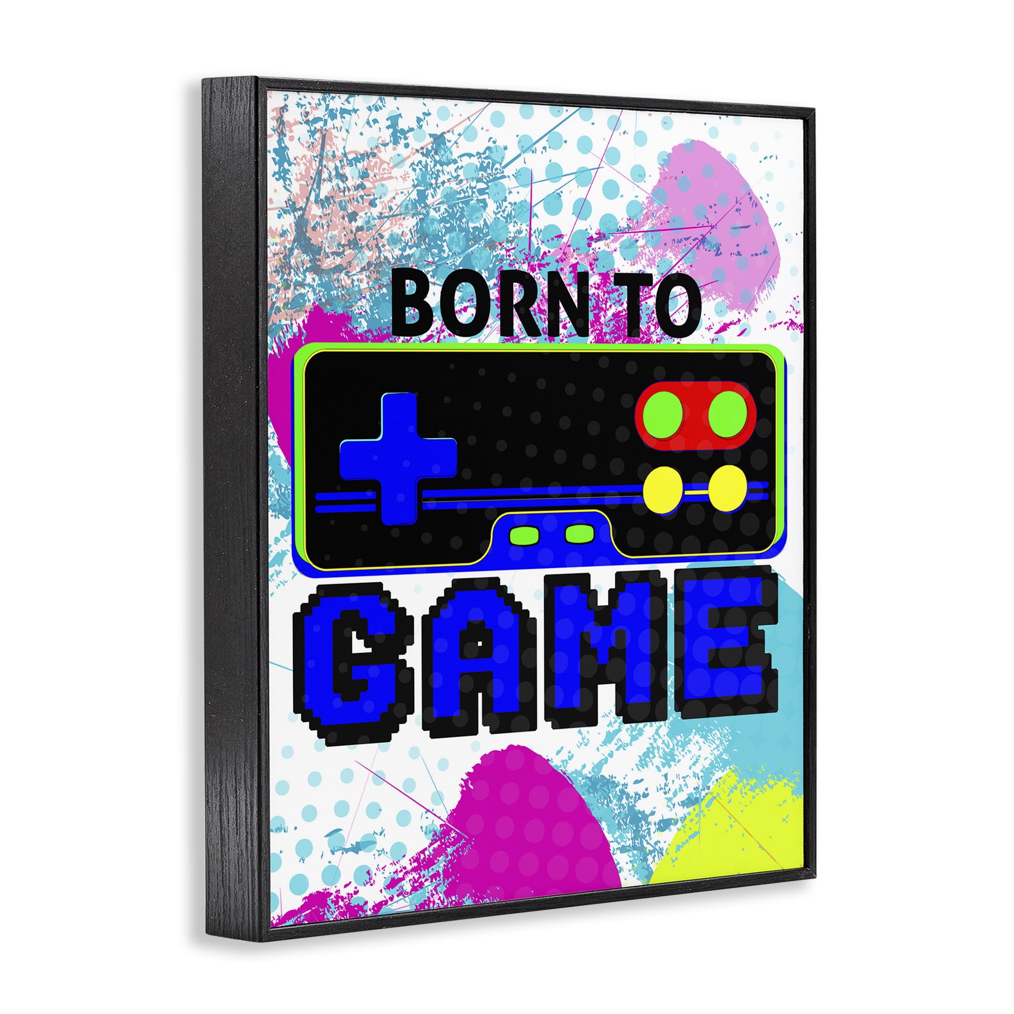 Stupell Industries Boy's Born to Game Typography Painting Black Framed Art Print Wall Art, 16 x 20