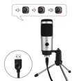 thumbnail image 4 of Micrófono de condensador USB con trípode, ideal para grabación y karaoke en línea, disponible en color plateado., 4 of 6