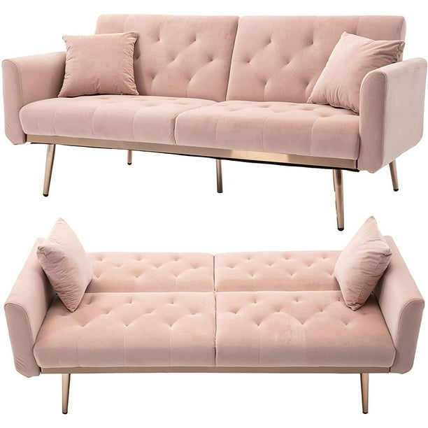 Velvet Loveseat Accent Sofa With Rose Gold Metal Feet Pillows Mid Century Modern Couch Convertible Futon Recliner Sectional Living Room Furniture For Small Space Pink Q895 Com Velvet Loveseat Accent Sofa With Rose, Sectional Sofas Recliners Small Spaces