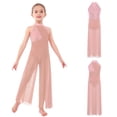 thumbnail image 2 of Aislor Big Girls Mesh Split Wide-Leg Bodysuit Sequins Bodice Figure Skating Jumpsuit Gymnastics Leotard Pink 6, 2 of 7