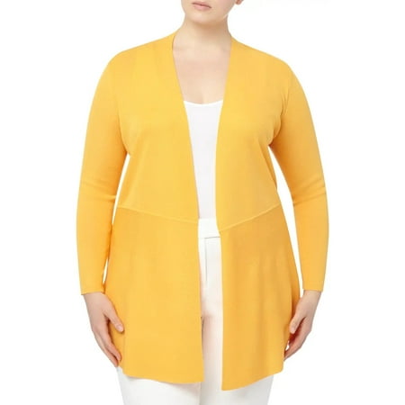 Anne Klein MONDRIAN YELLOW Plus Size Open-Front Cardigan, US 1X