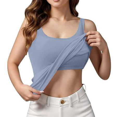 Sports Bra Tank Tops for Women! Comdrip Womens Tank Tops with in Bra Summer Basic Padded Yoga Shirt Shelf Bras Workout Camisole Casual Undershirt Tank Tops with Built in Bras Sky Blue M