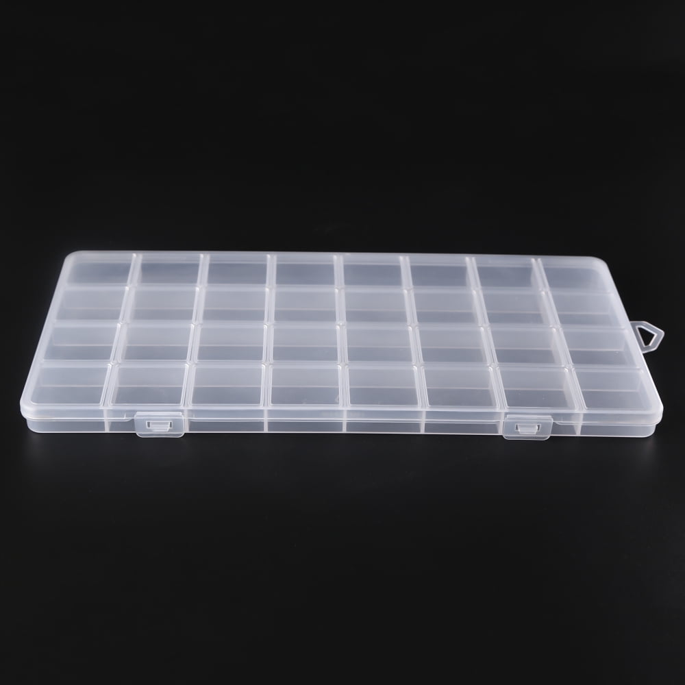 Plastic Bead Storage Containers 32 Compartments Organizer Boxes Rectangle Clear 26x13.3x1.4cm Hole: 16.5x6.5mm Compartment: 3.1x3.1cm