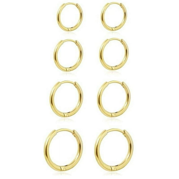 Nmkwnr 4 Pairs 316L Stainless Steel Hoop Earrings Fashion Lightweight Small Hoop Earrings Set for Women Men, Gold