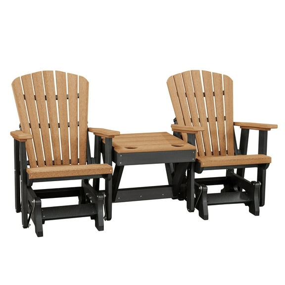 HomeStock Natural Beauty Double Glider with Center Table, Cedar & Black Base - 2 Seats with Cup Holders, Relaxing Outdoor Furniture Solution