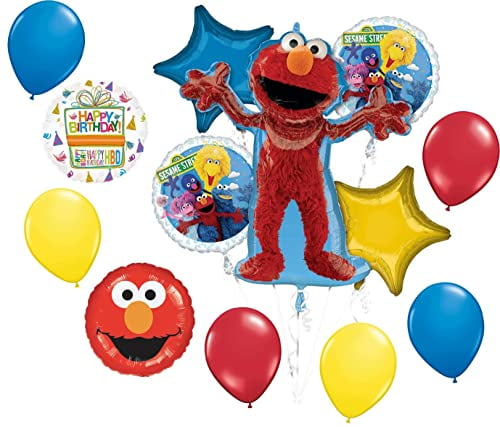 Elmo Birthday Party Supplies 13pc Balloon Bouquet Decorations - Walmart.com