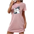 thumbnail image 3 of Kilaqueen Cute Ghost Pattern Nightgowns for Women Casual Short Sleeve Halloween Pajamas Women Knee-Length Sleepshirt, A-Shape Ladies Sleepwear, 3 of 6