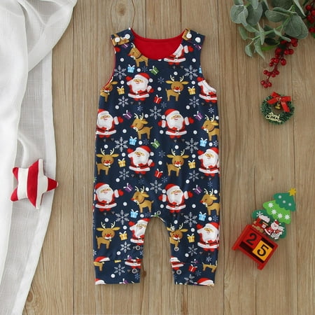 

Toddler Boys Rompers Sleeveless Christmas Cartoon Prints Onesie Jumpsuit Clothes