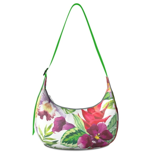 Hawaiian Hibiscus Crossbody Tote for Women, Durable Water-Resistant Shoulder Bag with Exotic Palm Leaf and Botanical Jungle Designs, Lightweight and Spacious Interior