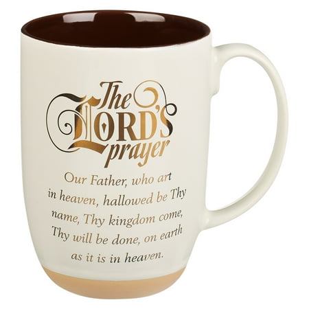 

Christian Art Gifts Large Ceramic Coffee & Tea Scripture Mug for Men & Women: The Lord s Prayer - Non-toxic/Lead-free Inspirational Religious Novelty Clay Base Cup w/Gold Accents White/Brown 15 oz.