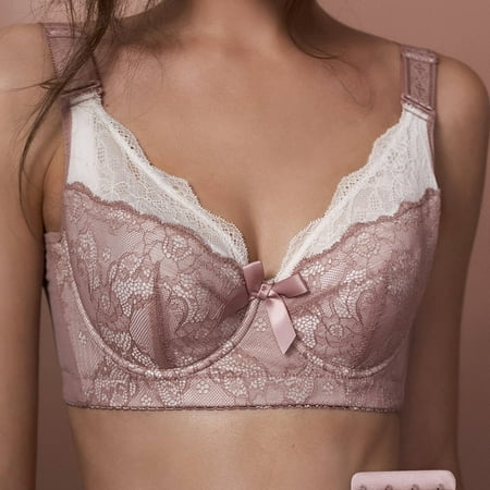 

Contrast Color Lace Bow Full Cup Bra Comfortable U-shaped Four Rows Soft Steel Ring Intimates Bra Women‘s Lingerie & Underwear