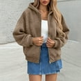 thumbnail image 4 of successthop Oversized Jackets for Women Zip Up Coat with Pockets Long Sleeve Hooded Streetwear Solid Outerwear Brown L, 4 of 6