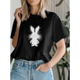 thumbnail image 1 of Camiseta con estampado de conejo de Pascua para mujer, cuello redondo informal, ligeramente elástica, manga corta, top de verano, camisetas informales, 1 of 6