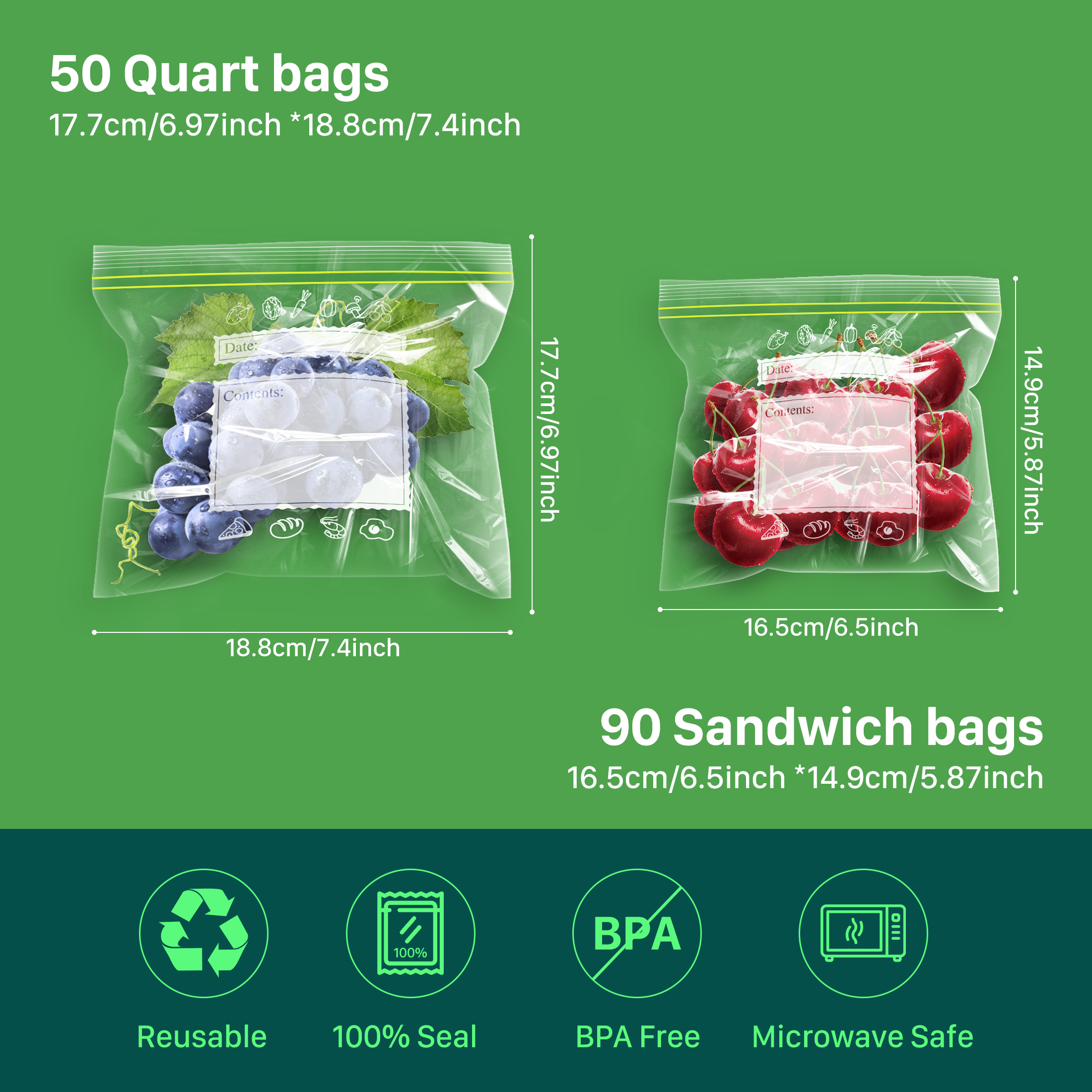 MYSPRI Food Storage Bags with Double Zipper, 140 Count photo 5
