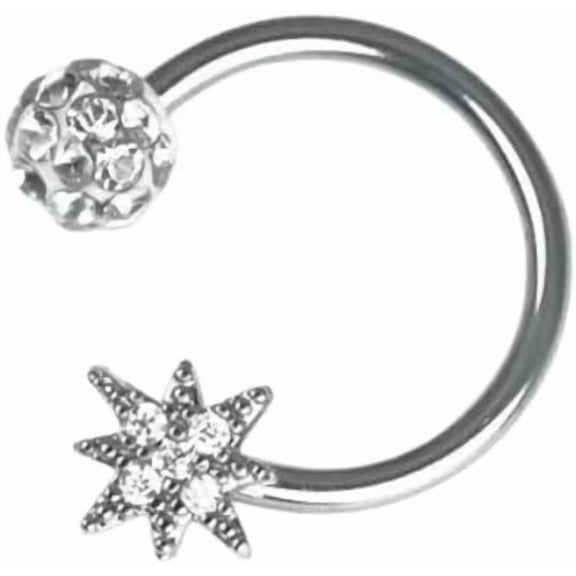 Crystal Star CZ Ball Lip Hoop Ring Stainless Steel Horseshoe Cartilage Tragus Stud Earring Helix Daith Eyebrow Septum Hoops Piercing Body Snake Bite Rings Sparkle Jewelry for Women Men 16G