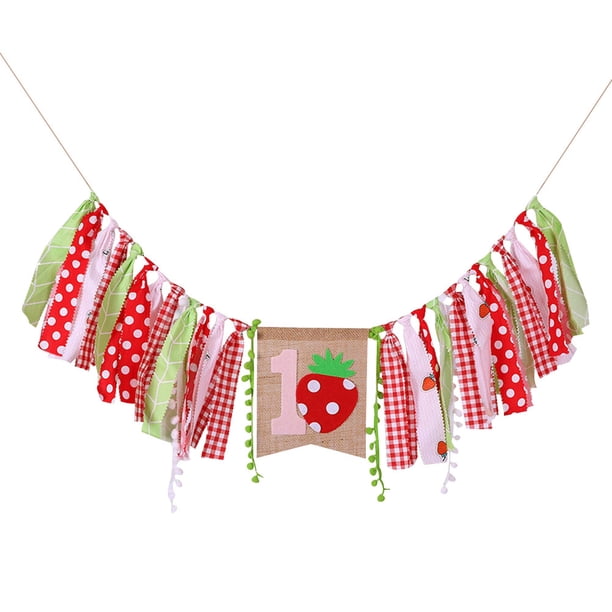 Banderín para silla de comedor de aproximadamente 2 m con diseño de fresa para fiesta de primer cumpleaños de bebé, guirnalda para baby shower, banderines, suministros para el diseño del lugar de la