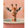 thumbnail image 1 of Qisvanset 12x16 Inch Bathtub Giraffe Canvas Wall Art, Soft Pink Safari Animal Whimsical Bathroom Wall Decor, 1 of 8