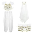 thumbnail image 4 of TiaoBug Women India Belly Dance Costume Lanterns Sleeves Top Pants Hip Scarf Head Scarf 4Pcs White One Size, 4 of 7