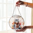 thumbnail image 2 of Hello Fall British Shorthair Scarf Welcome Autumn with Leaves Pumpkins Stained Glass Suncatcher Cat Lover Kitten Owner Gifts Window Hanging Sign Decor - 000111, 2 of 5