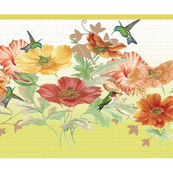 Dundee Deco Peel and Stick Self Adhesive Wallpaper Border - Floral Orange, Pink, Flowers, 15 ft x 7 in