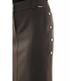 thumbnail image 4 of Guzella Straight Midi Skirt High Waisted Decoretive Metal Snaps Side Vented Below The Knee Skirt (Brown), 4 of 5