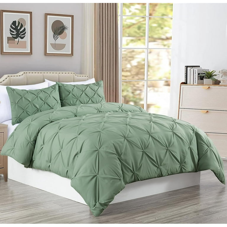 Chezmoi Collection Berlin Sage Green Pinch Pleat Comforter Set