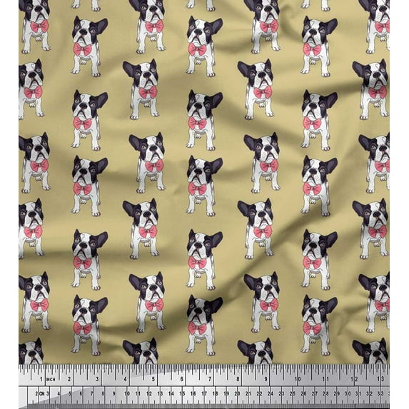 Soimoi Cotton Jersey Fabric Bow & Boston Terrier Dog Fabric Prints by Yard 58 Inch Wide