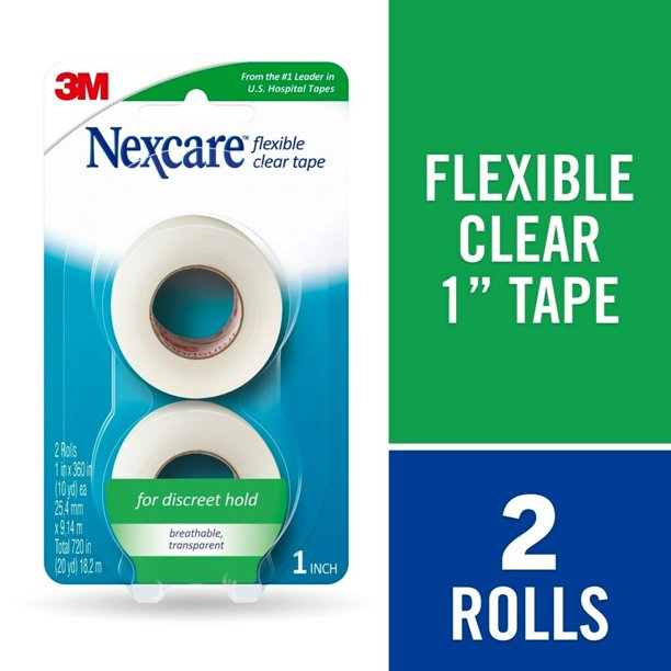 Nexcare Flexible Clear First Aid Tape, Hospital Grade, 2/Rolls