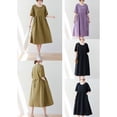 thumbnail image 3 of Vestido suelto de mujer con bolsillos Medias mangas Vestido sólido de cintura alta Romacci  Vestido, 3 of 7
