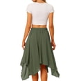 thumbnail image 3 of Women's Asymmetrical Hem Elastic Waist Chiffon Flowy Vintage Handkerchief Hemline Midi Skirts XS Army Green, 3 of 4