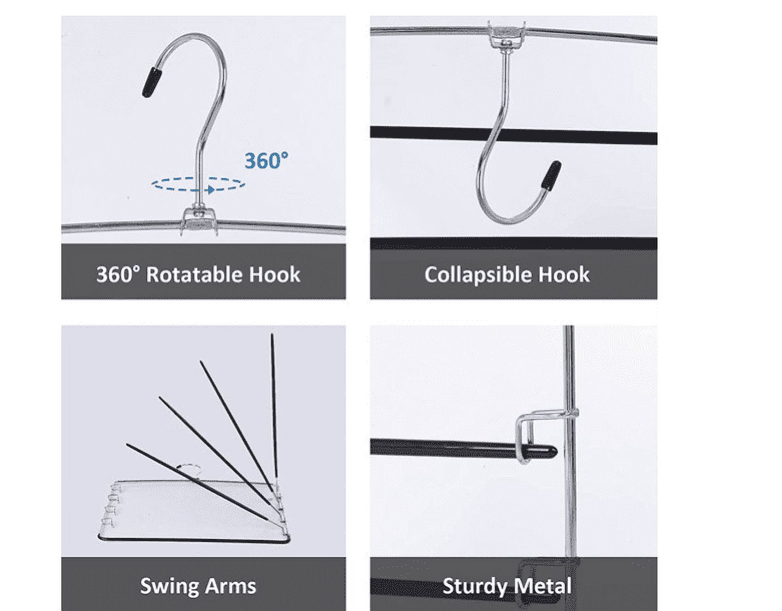 4 Pack Pants Hangers Space Saving, 5 Layer Tiered Non-Slip Stainless Steel Pants Hangers, Multi-Tier Pants Organizer Hangers, Swing Arm Space Saver Pants Hangers for Scarf Ties Towels Jeans Trousers