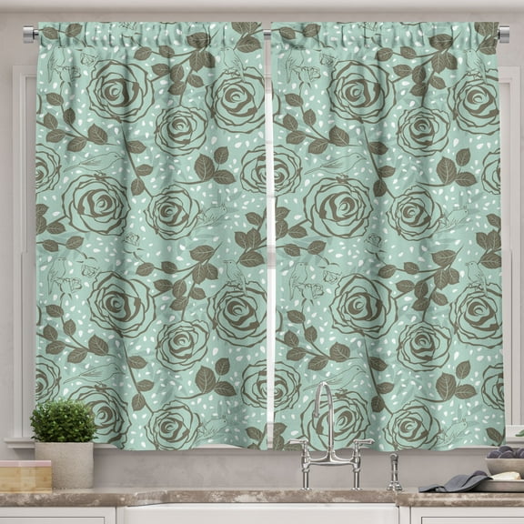 Ambesonne Floral Kitchen Curtains, Romantic Inspirations, 55"x39", Seafoam Sage Green